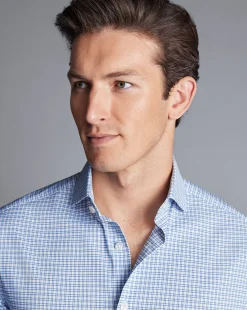 Business Casual Shirts|Dress Shirts<Charles Tyrwhitt Non-Iron Stretch Twill Grid Check Shirt - Ocean Blue