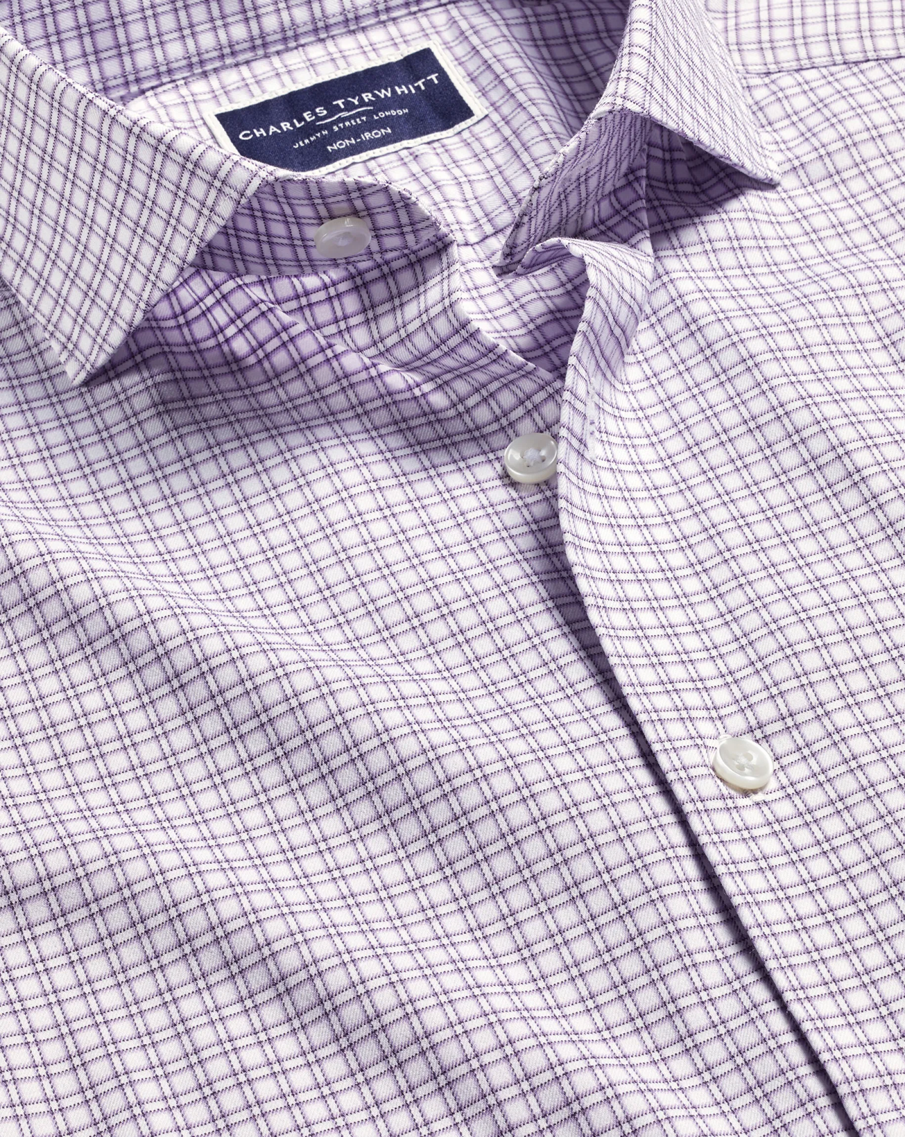 Business Casual Shirts|Dress Shirts<Charles Tyrwhitt Non-Iron Stretch Twill Grid Check Shirt - Mauve Purple