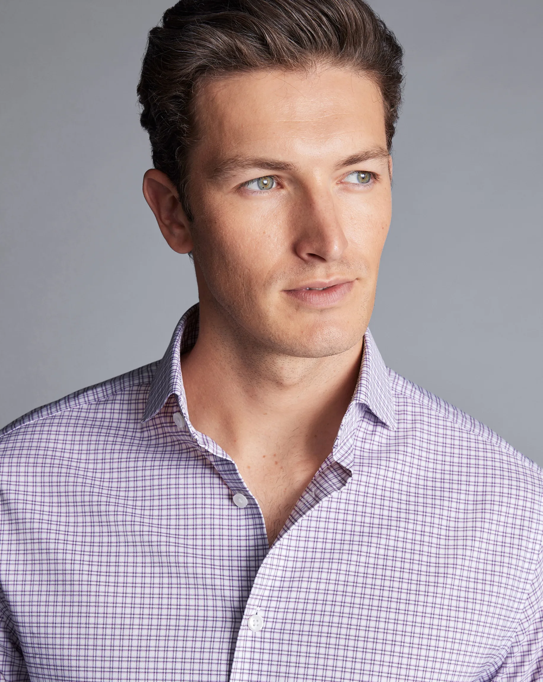 Business Casual Shirts|Dress Shirts<Charles Tyrwhitt Non-Iron Stretch Twill Grid Check Shirt - Mauve Purple
