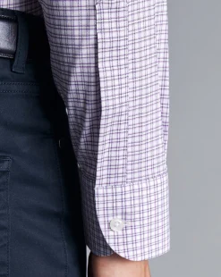 Business Casual Shirts|Dress Shirts<Charles Tyrwhitt Non-Iron Stretch Twill Grid Check Shirt - Mauve Purple