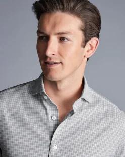 Business Casual Shirts|Dress Shirts<Charles Tyrwhitt Non-Iron Stretch Twill Grid Check Shirt - Silver Grey