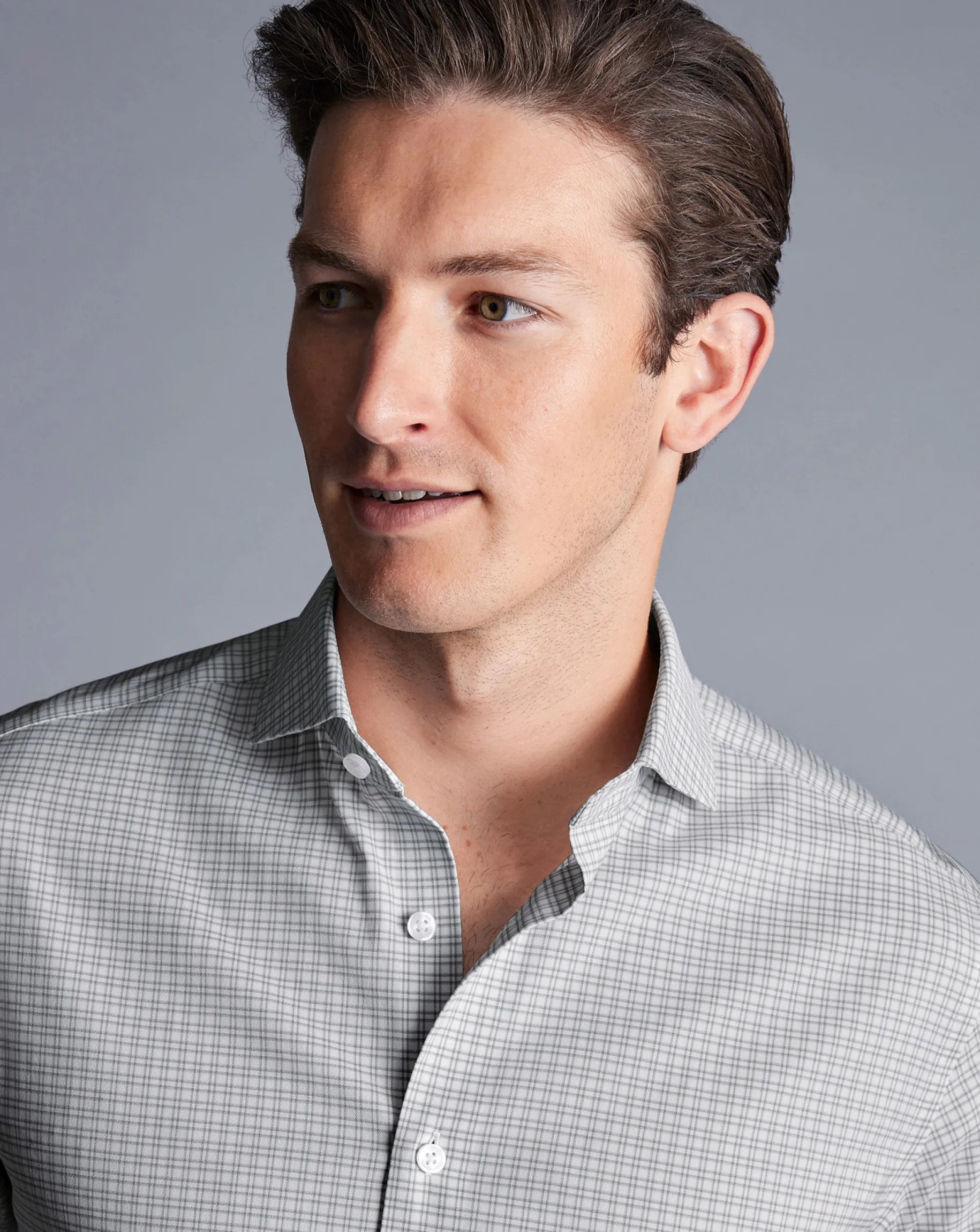 Business Casual Shirts|Dress Shirts<Charles Tyrwhitt Non-Iron Stretch Twill Grid Check Shirt - Silver Grey