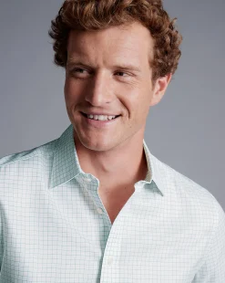 Shirt Sale|Dress Shirts<Charles Tyrwhitt Non-Iron Twill Fine Shadow Check Shirt - Green Aqua
