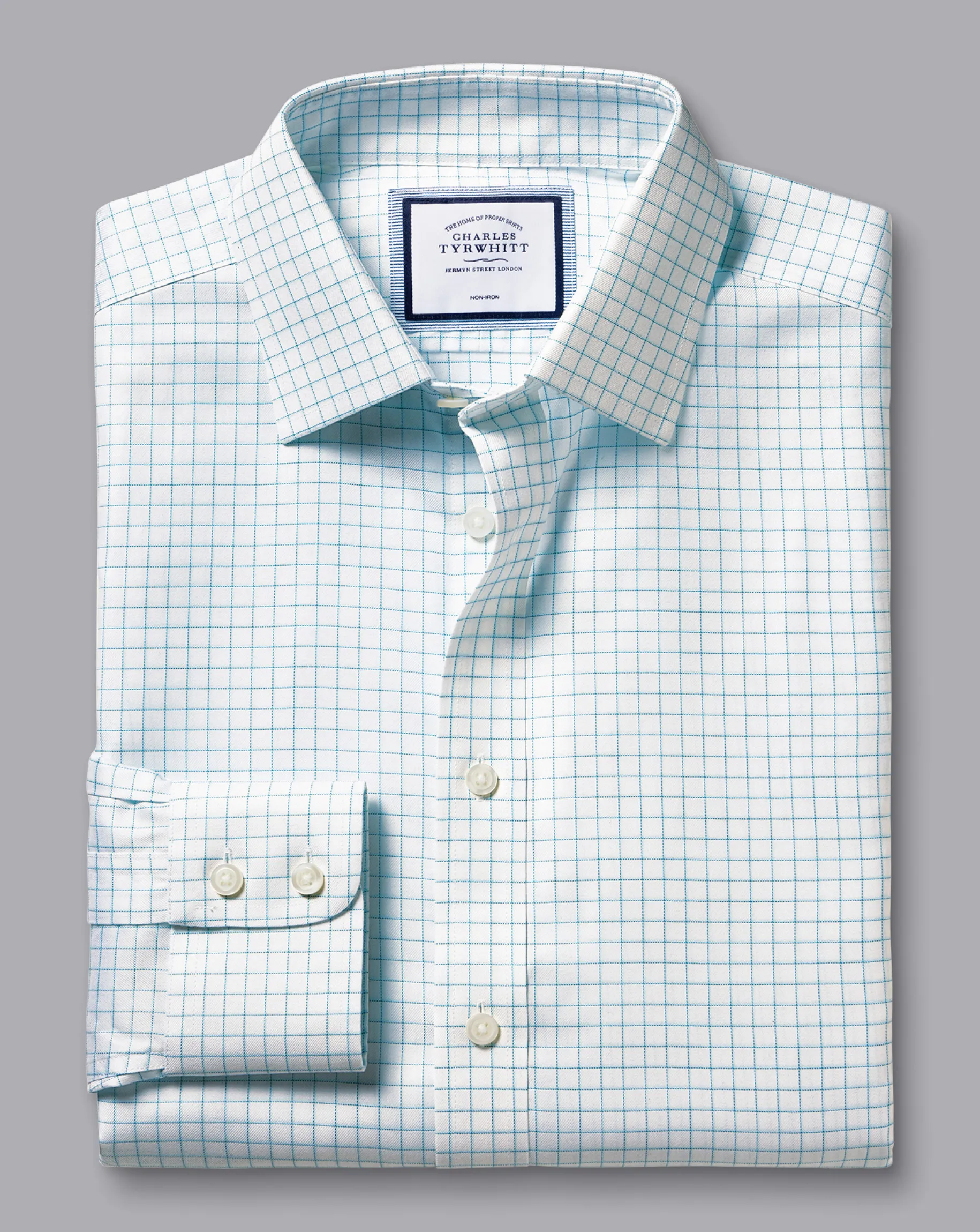 Shirt Sale|Dress Shirts<Charles Tyrwhitt Non-Iron Twill Fine Shadow Check Shirt - Green Aqua
