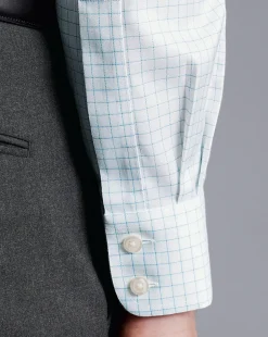 Shirt Sale|Dress Shirts<Charles Tyrwhitt Non-Iron Twill Fine Shadow Check Shirt - Green Aqua