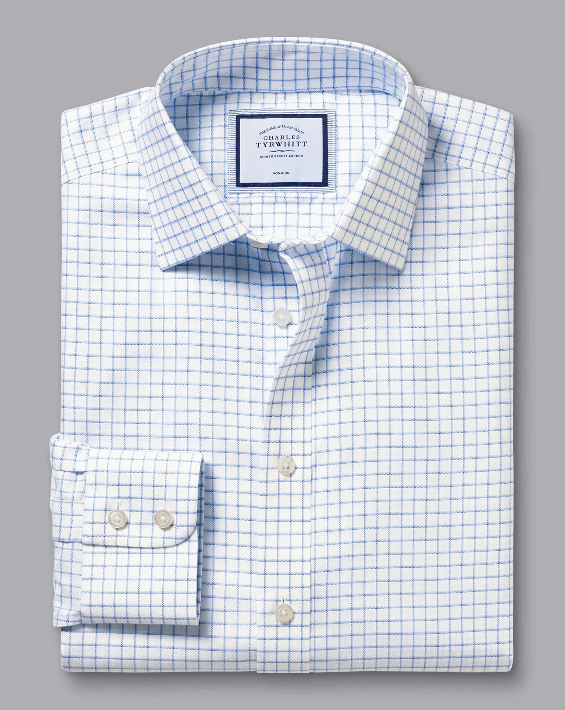 Shirt Sale|Dress Shirts<Charles Tyrwhitt Non-Iron Twill Fine Shadow Check Shirt - Cornflower Blue