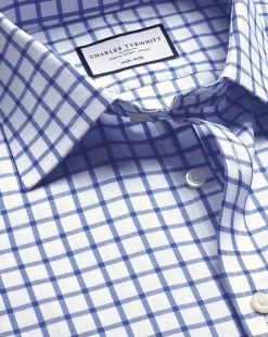 Dress Shirts|Check Shirts<Charles Tyrwhitt Non-Iron Twill Grid Check Shirt - Cobalt Blue