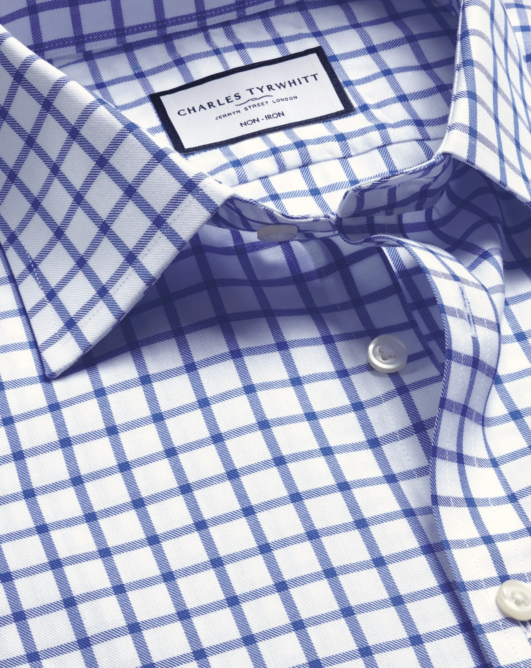 Dress Shirts|Check Shirts<Charles Tyrwhitt Non-Iron Twill Grid Check Shirt - Cobalt Blue