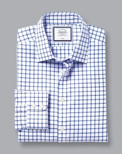 Dress Shirts|Check Shirts<Charles Tyrwhitt Non-Iron Twill Grid Check Shirt - Cobalt Blue