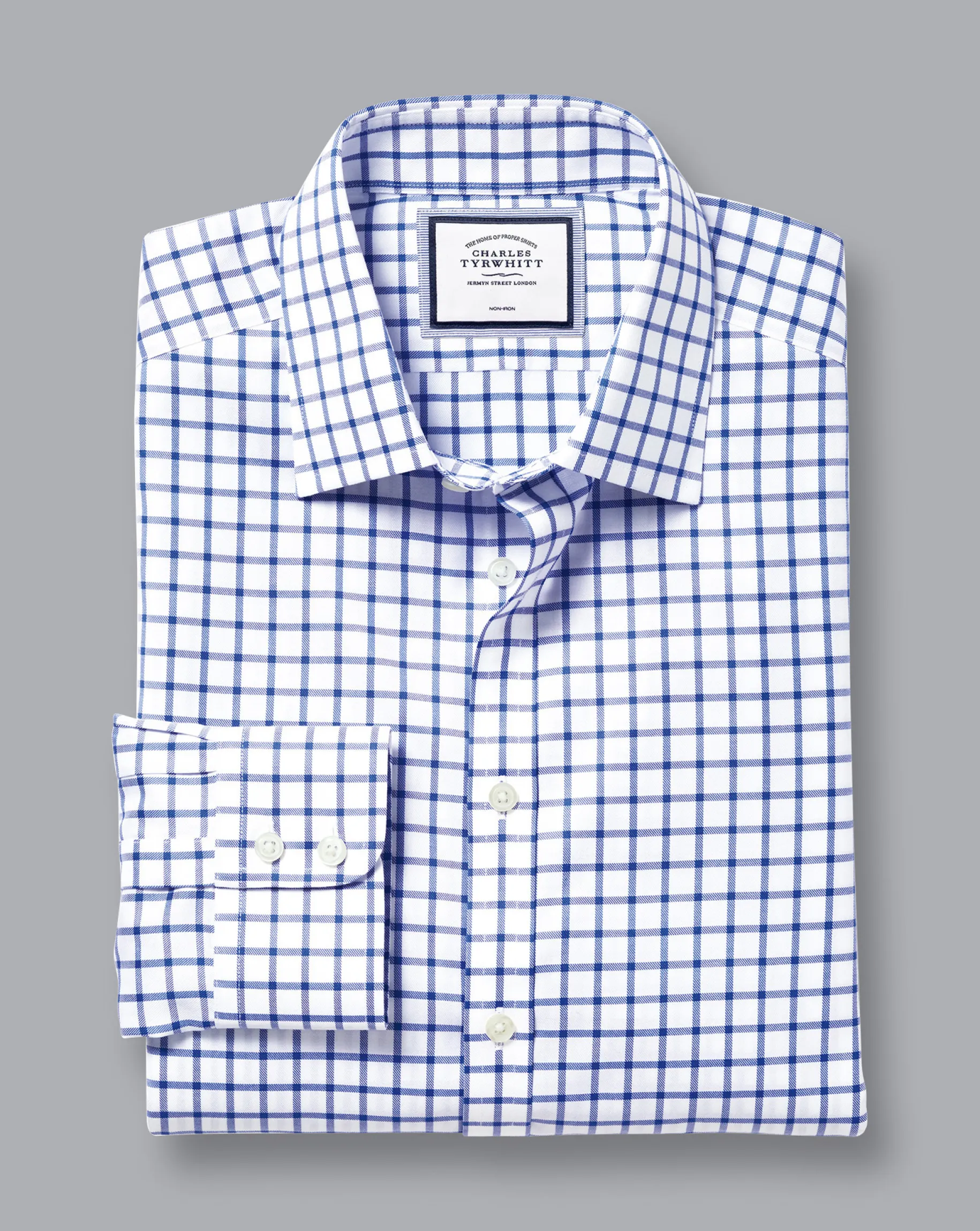 Dress Shirts|Check Shirts<Charles Tyrwhitt Non-Iron Twill Grid Check Shirt - Cobalt Blue