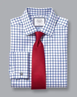 Dress Shirts|Check Shirts<Charles Tyrwhitt Non-Iron Twill Grid Check Shirt - Cobalt Blue