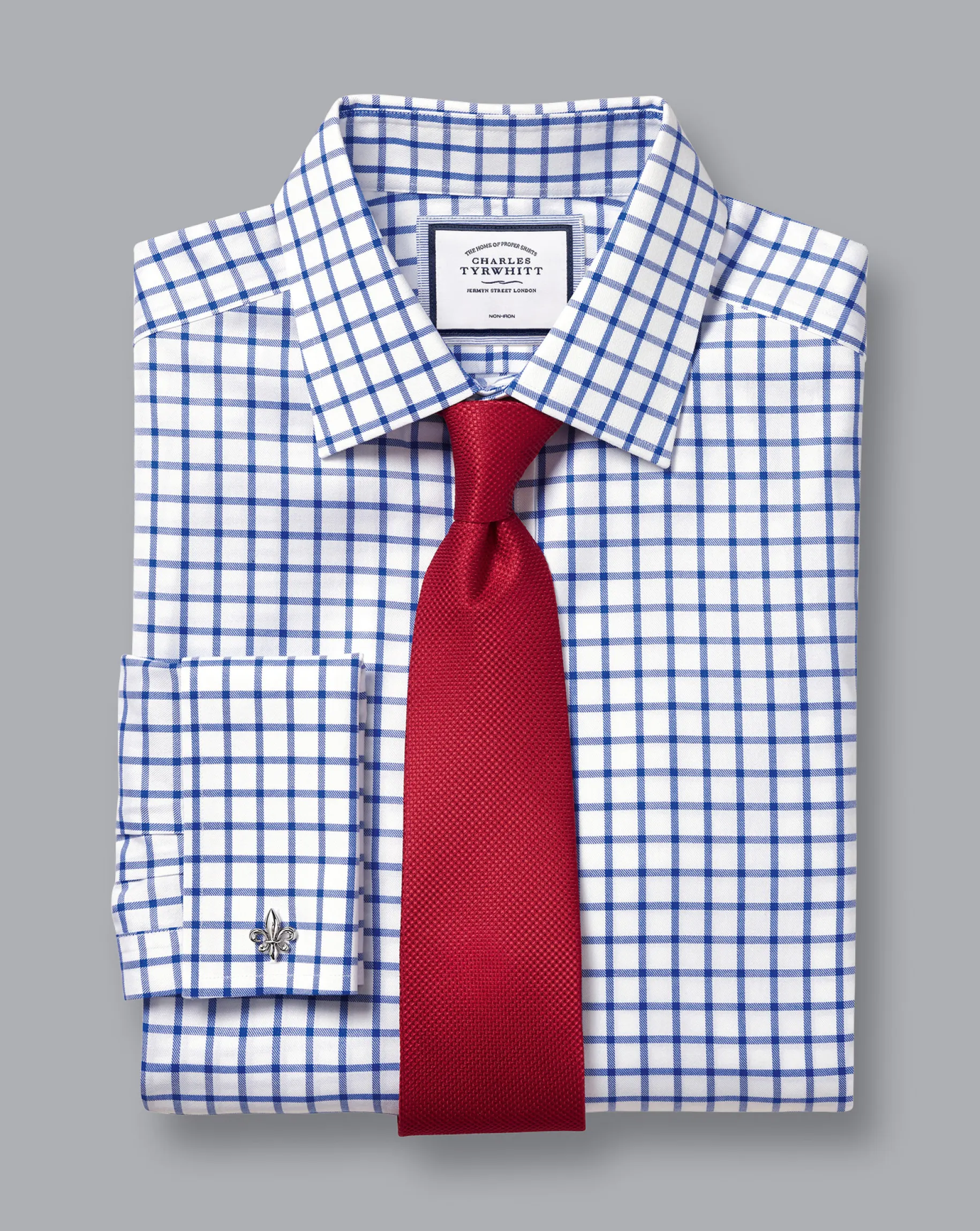 Dress Shirts|Check Shirts<Charles Tyrwhitt Non-Iron Twill Grid Check Shirt - Cobalt Blue