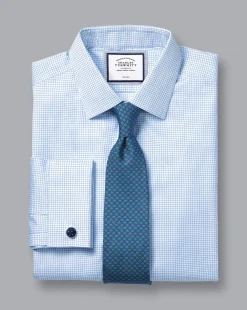 Dress Shirts|Blue Shirts<Charles Tyrwhitt Non-Iron Twill Mini Grid Check Shirt - Cornflower Blue