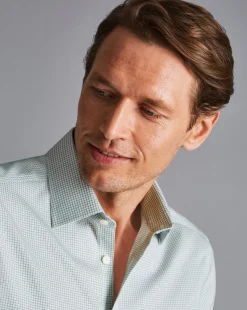 Shirt Sale|Dress Shirts<Charles Tyrwhitt Non-Iron Twill Mini Grid Check Shirt - Green