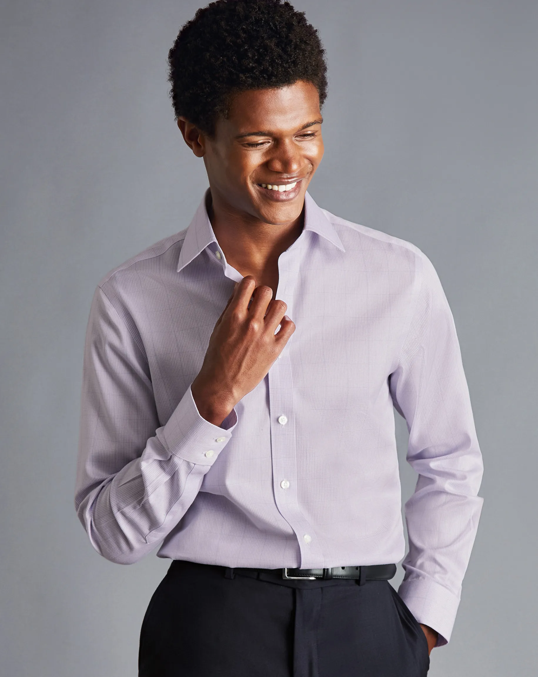 Shirt Sale|Dress Shirts<Charles Tyrwhitt Non-Iron Twill Puppytooth Check Shirt - Lavender Purple