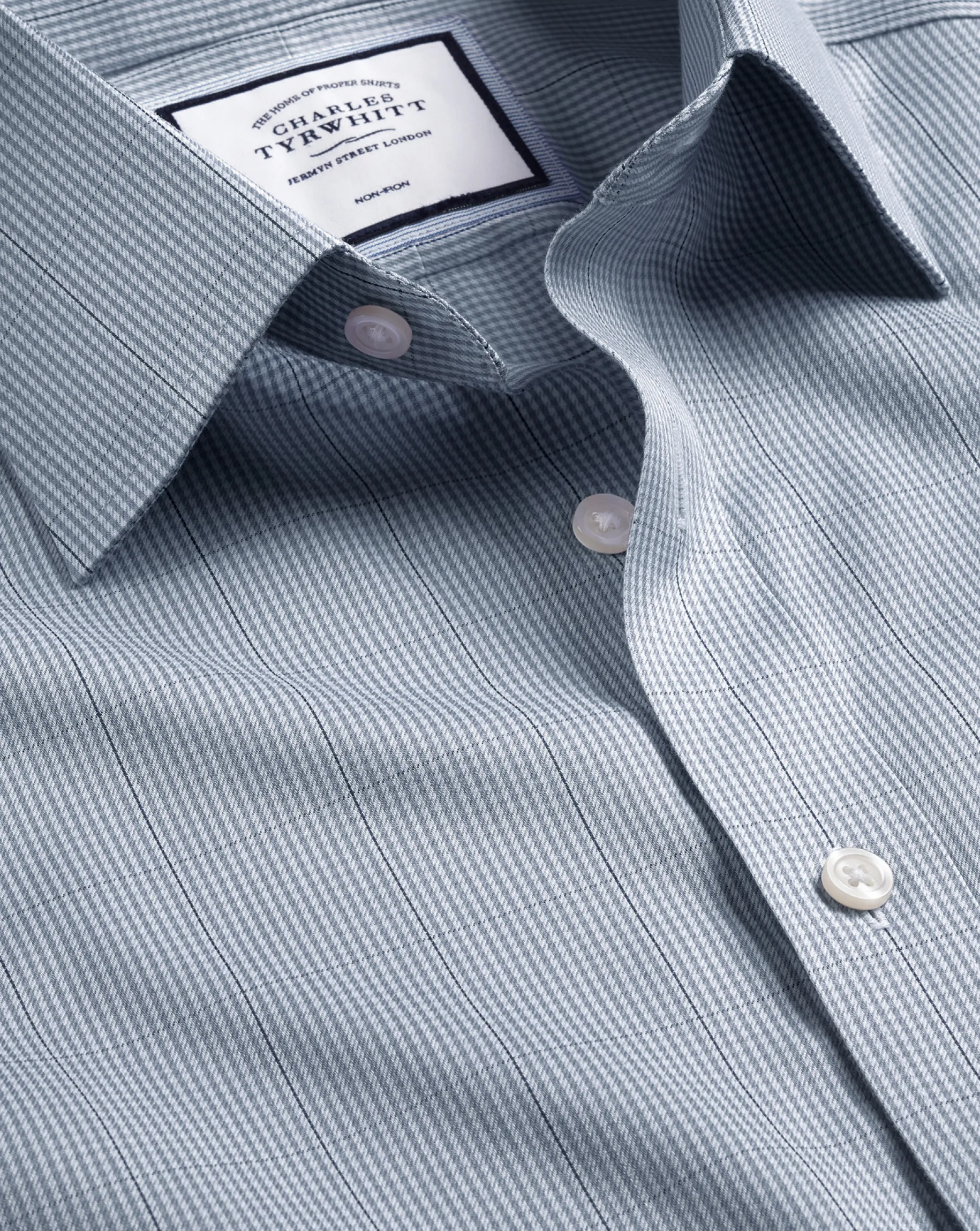 Shirt Sale|Dress Shirts<Charles Tyrwhitt Non-Iron Twill Puppytooth Check Shirt - Steel Blue