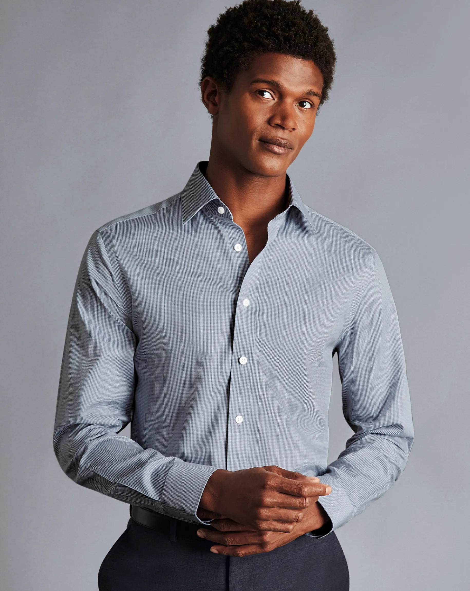 Shirt Sale|Dress Shirts<Charles Tyrwhitt Non-Iron Twill Puppytooth Check Shirt - Steel Blue
