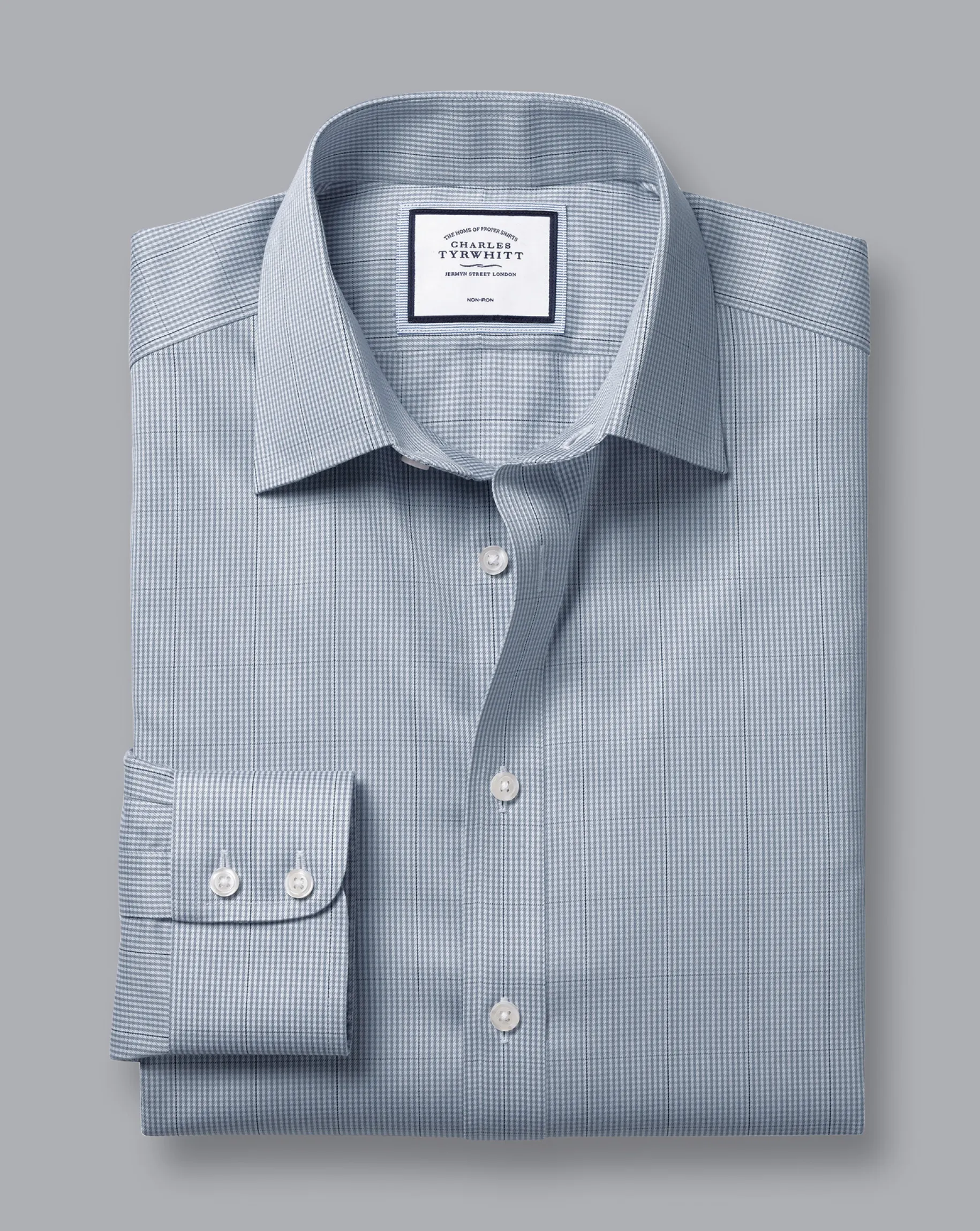 Shirt Sale|Dress Shirts<Charles Tyrwhitt Non-Iron Twill Puppytooth Check Shirt - Steel Blue