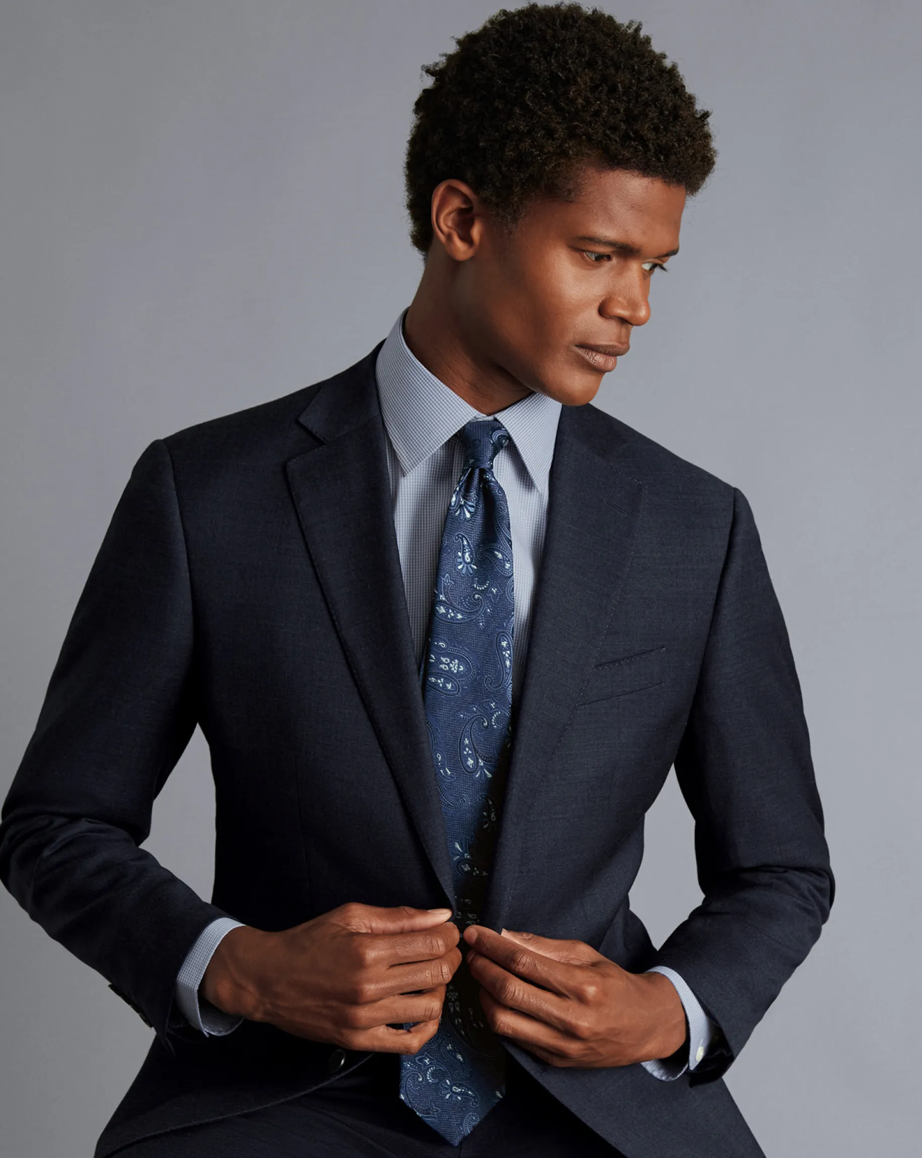 Shirt Sale|Dress Shirts<Charles Tyrwhitt Non-Iron Twill Puppytooth Check Shirt - Steel Blue