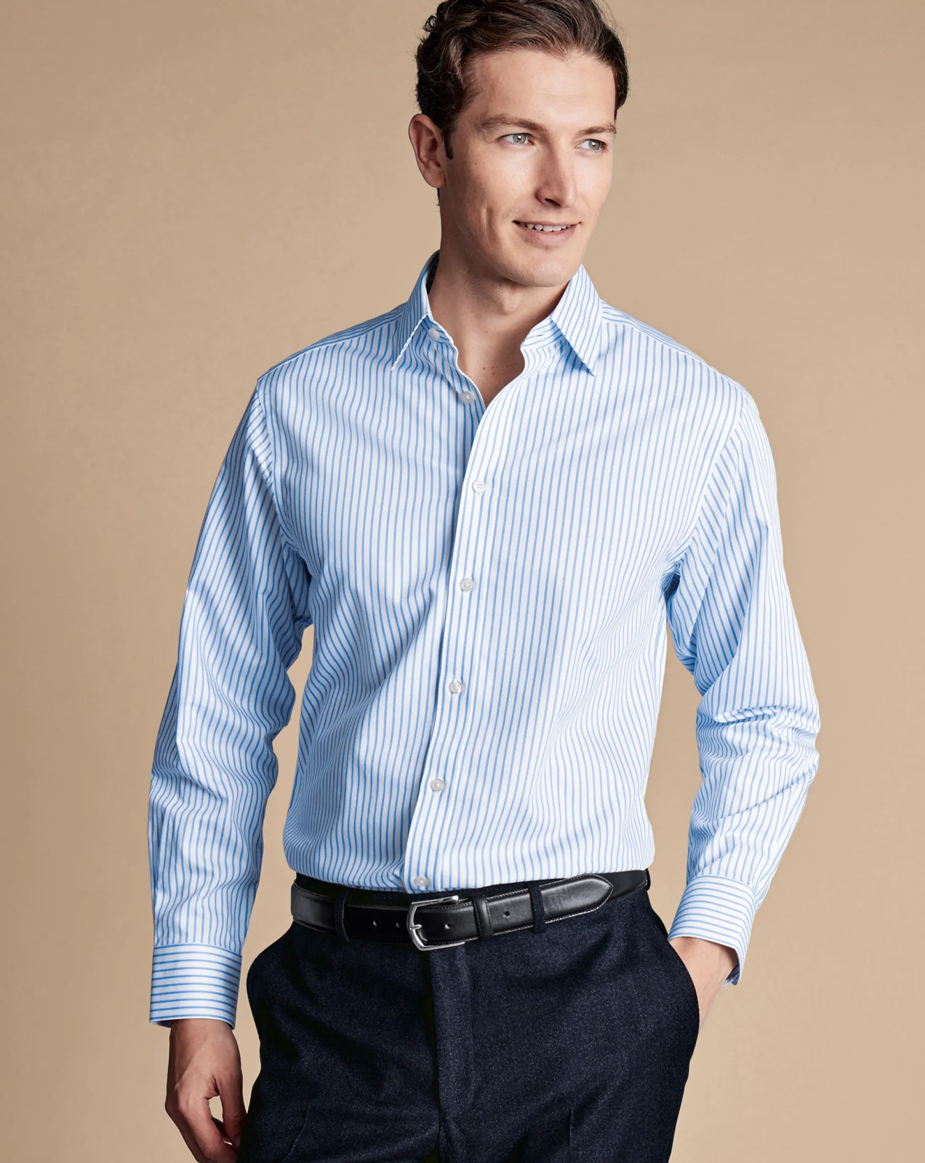 Dress Shirts|Blue Shirts<Charles Tyrwhitt Non-Iron Twill Stripe Shirt - Cornflower Blue