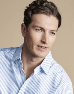 Dress Shirts|Blue Shirts<Charles Tyrwhitt Non-Iron Twill Stripe Shirt - Cornflower Blue