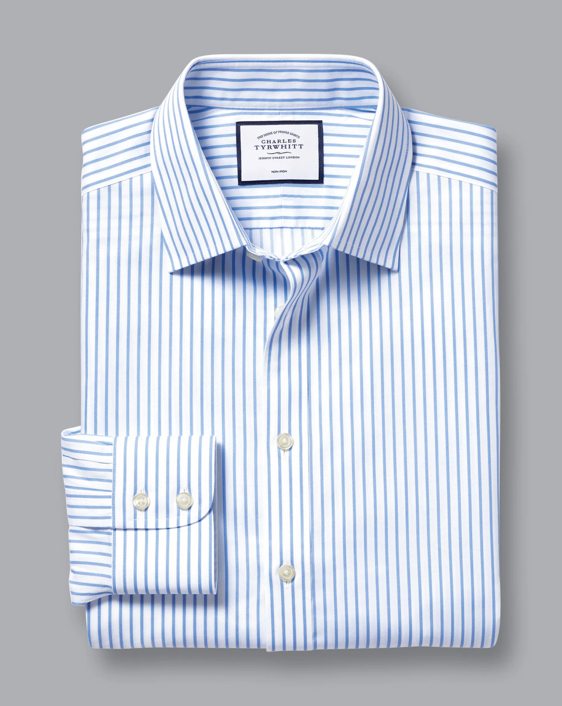 Dress Shirts|Blue Shirts<Charles Tyrwhitt Non-Iron Twill Stripe Shirt - Cornflower Blue