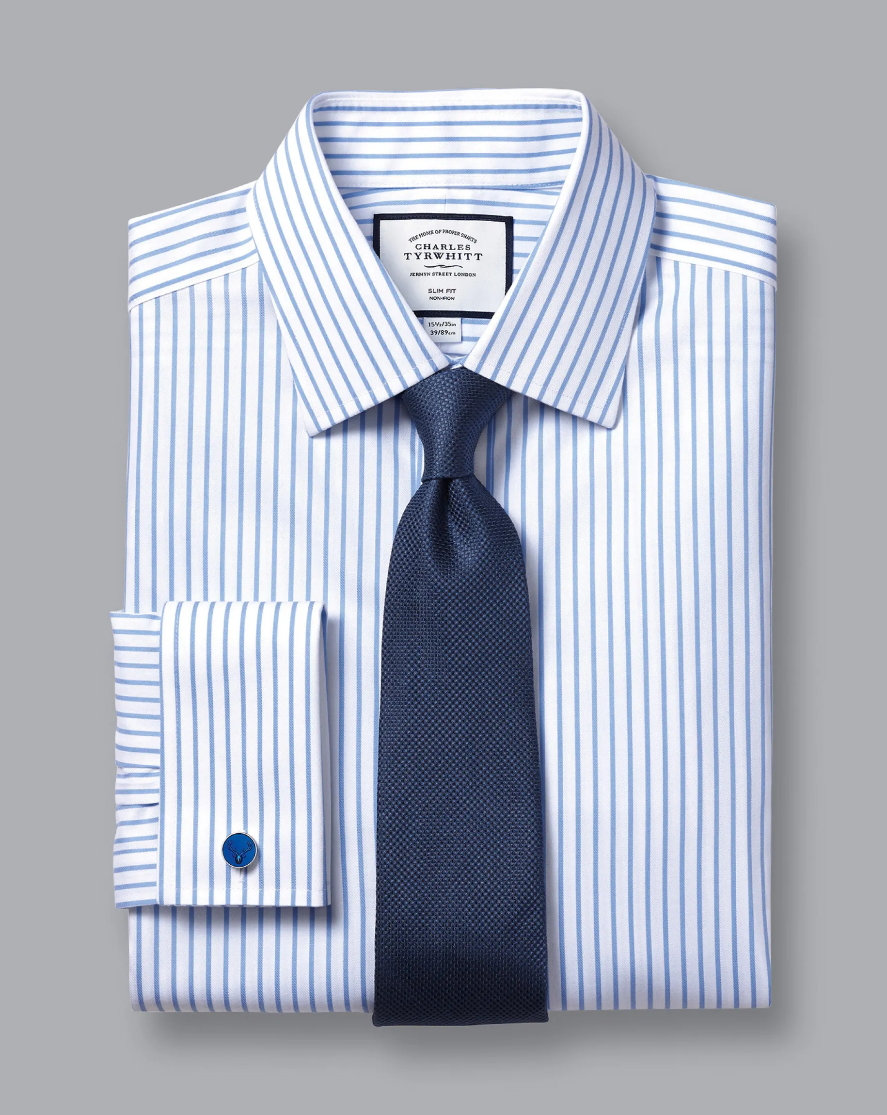 Dress Shirts|Blue Shirts<Charles Tyrwhitt Non-Iron Twill Stripe Shirt - Cornflower Blue