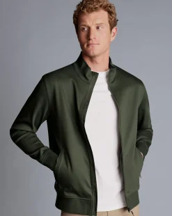Green|Cardigans<Charles Tyrwhitt Performance Funnel Neck Jacket - Green Olive