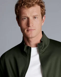 Green|Cardigans<Charles Tyrwhitt Performance Funnel Neck Jacket - Green Olive
