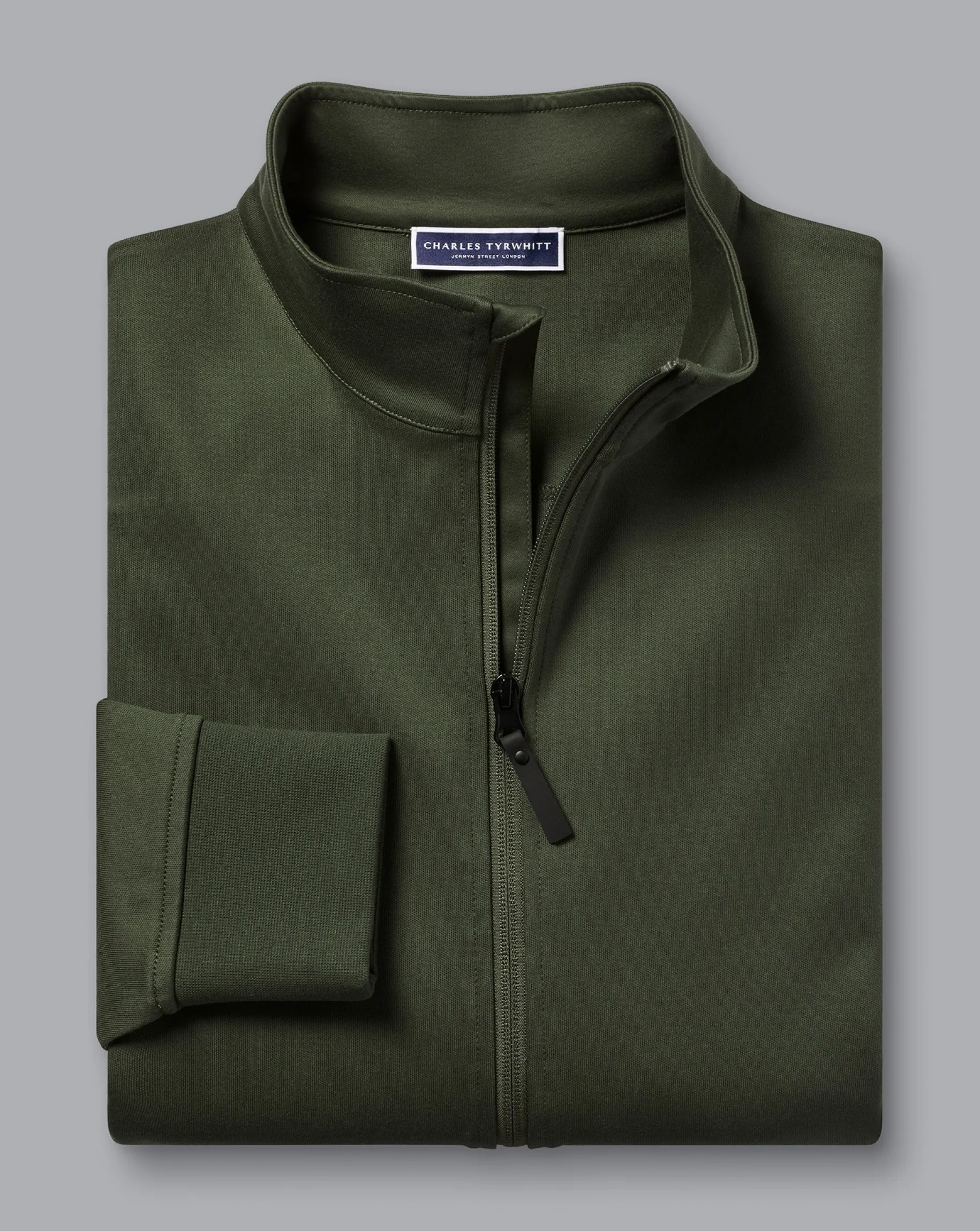 Green|Cardigans<Charles Tyrwhitt Performance Funnel Neck Jacket - Green Olive