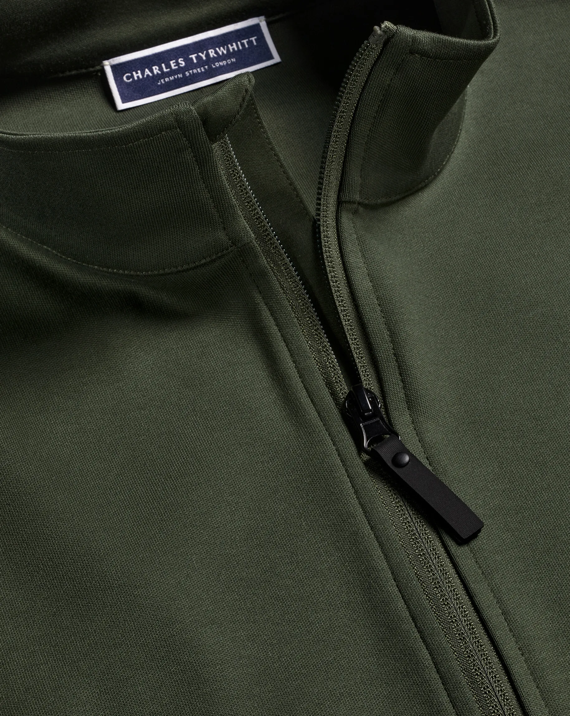 Green|Cardigans<Charles Tyrwhitt Performance Funnel Neck Jacket - Green Olive