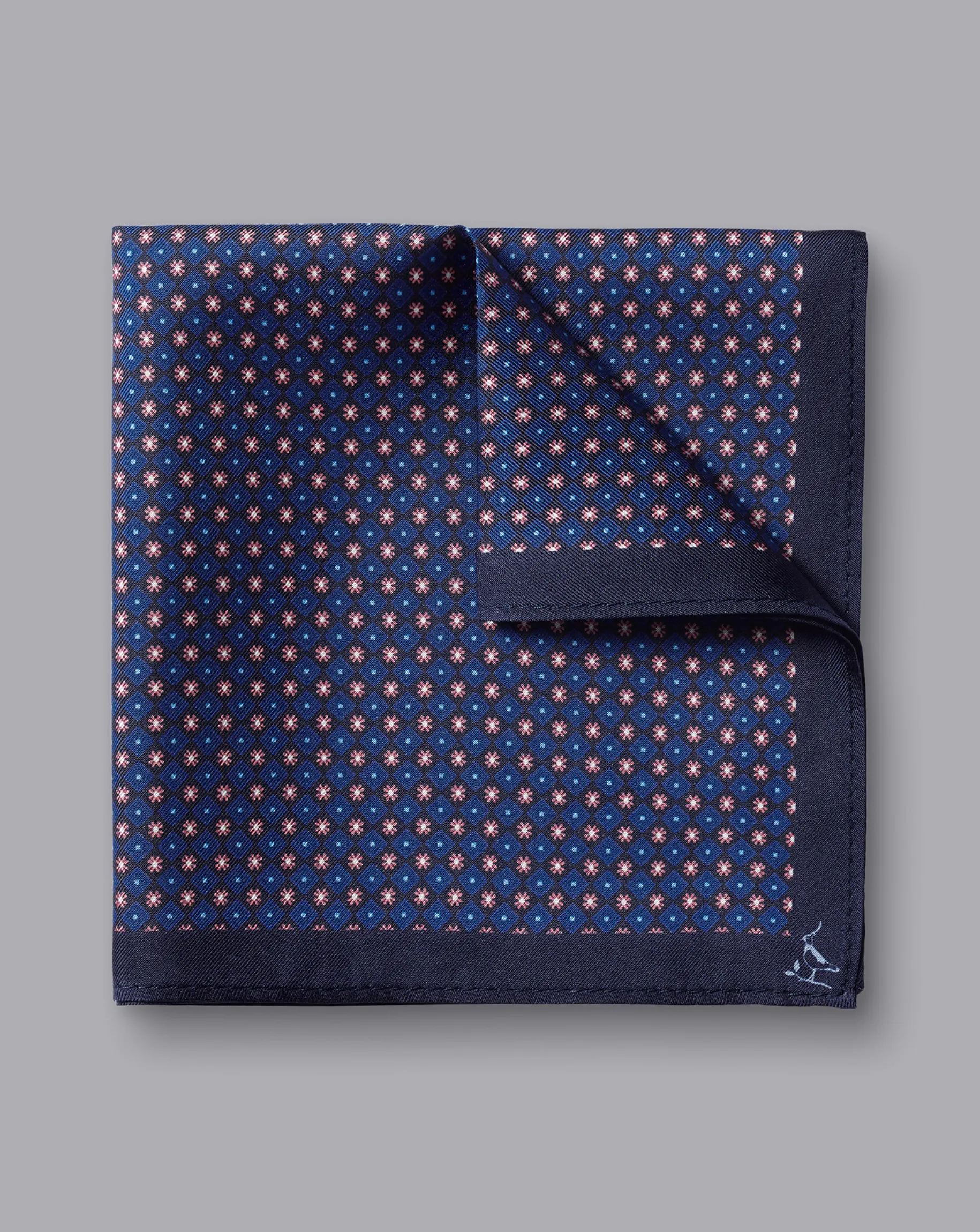 Pocket Squares<Charles Tyrwhitt Petrol Blue & Pink Mini Floral Silk Pocket Square