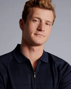 Blue Shirts|Performance polos<Charles Tyrwhitt Popcorn Textured Tyrwhitt Cool Quarter Zip Polo - Navy