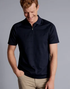 Blue Shirts|Performance polos<Charles Tyrwhitt Popcorn Textured Tyrwhitt Cool Quarter Zip Polo - Navy
