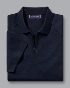 Blue Shirts|Performance polos<Charles Tyrwhitt Popcorn Textured Tyrwhitt Cool Quarter Zip Polo - Navy