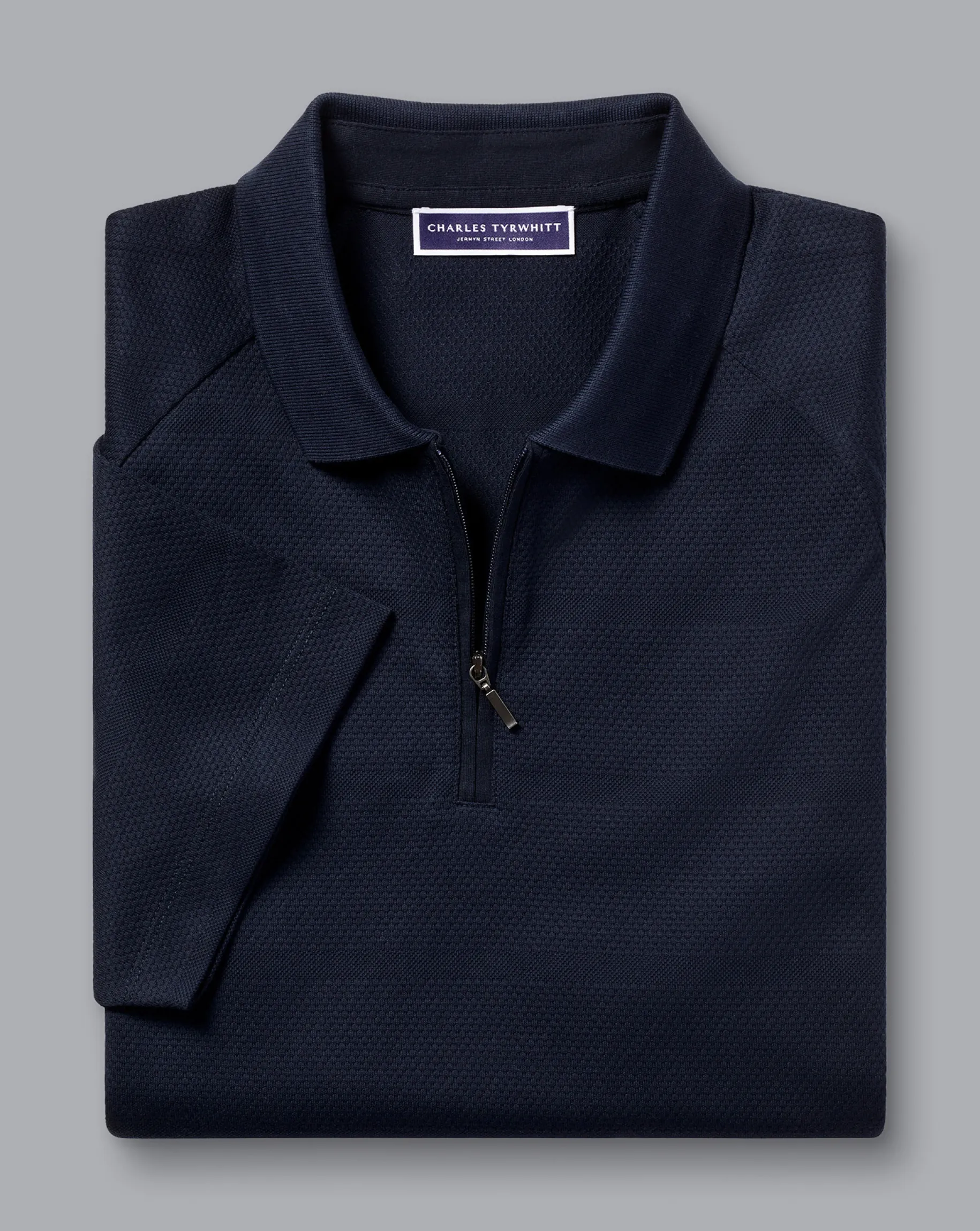 Blue Shirts|Performance polos<Charles Tyrwhitt Popcorn Textured Tyrwhitt Cool Quarter Zip Polo - Navy