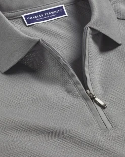 Performance polos|Golf polos<Charles Tyrwhitt Popcorn Textured Tyrwhitt Cool Quarter Zip Polo - Grey Silver