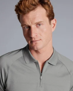 Performance polos|Golf polos<Charles Tyrwhitt Popcorn Textured Tyrwhitt Cool Quarter Zip Polo - Grey Silver