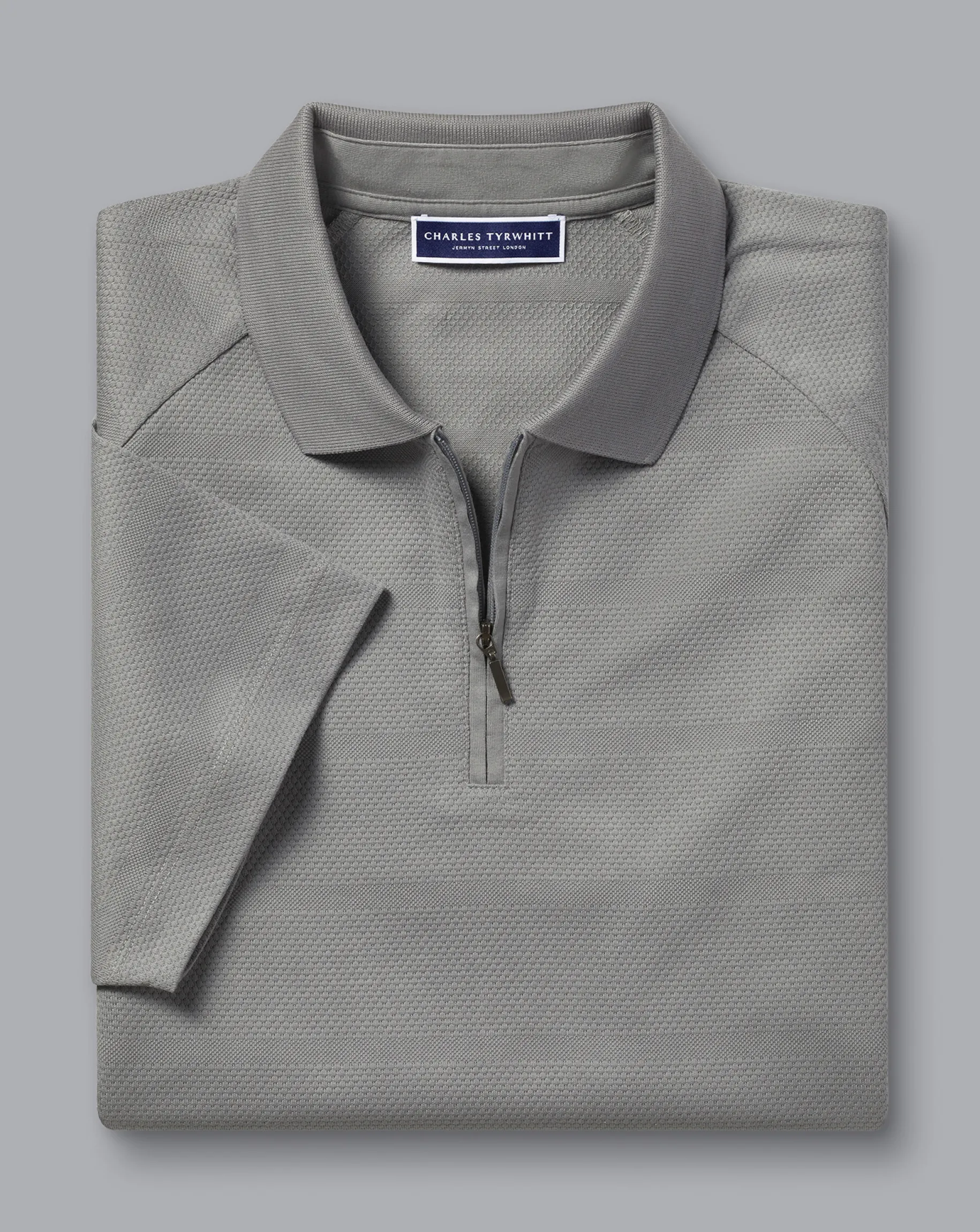 Performance polos|Golf polos<Charles Tyrwhitt Popcorn Textured Tyrwhitt Cool Quarter Zip Polo - Grey Silver