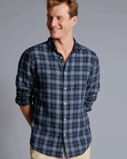 Casual Shirts|Check Shirts<Charles Tyrwhitt Pure Linen Check Shirt - French Blue