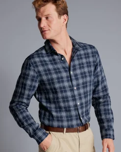 Casual Shirts|Check Shirts<Charles Tyrwhitt Pure Linen Check Shirt - French Blue