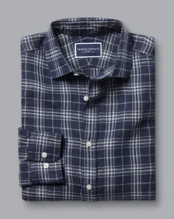 Casual Shirts|Check Shirts<Charles Tyrwhitt Pure Linen Check Shirt - French Blue