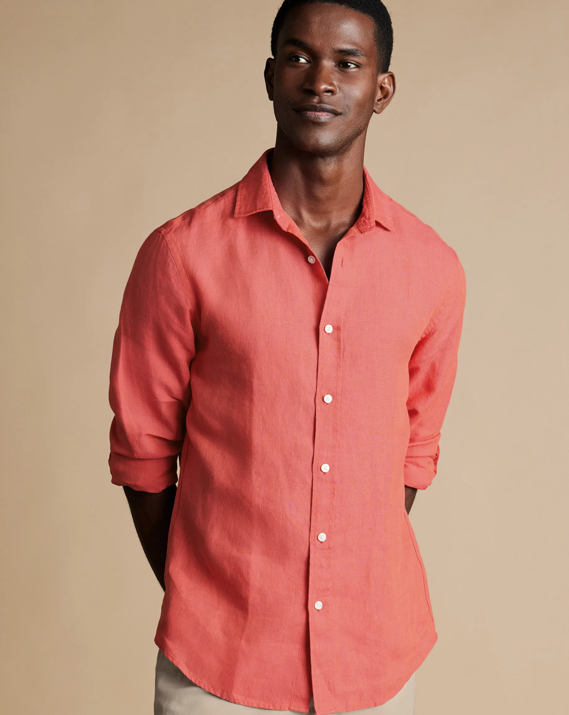 Casual Shirts|Pink Shirts<Charles Tyrwhitt Pure Linen Shirt - Coral Pink