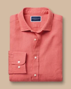 Casual Shirts|Pink Shirts<Charles Tyrwhitt Pure Linen Shirt - Coral Pink