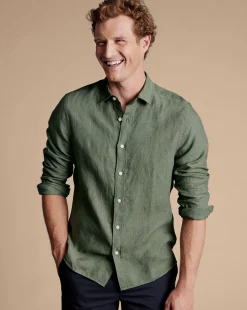Casual Shirts|Extra Slim Fit Shirts<Charles Tyrwhitt Pure Linen Shirt - Green Olive