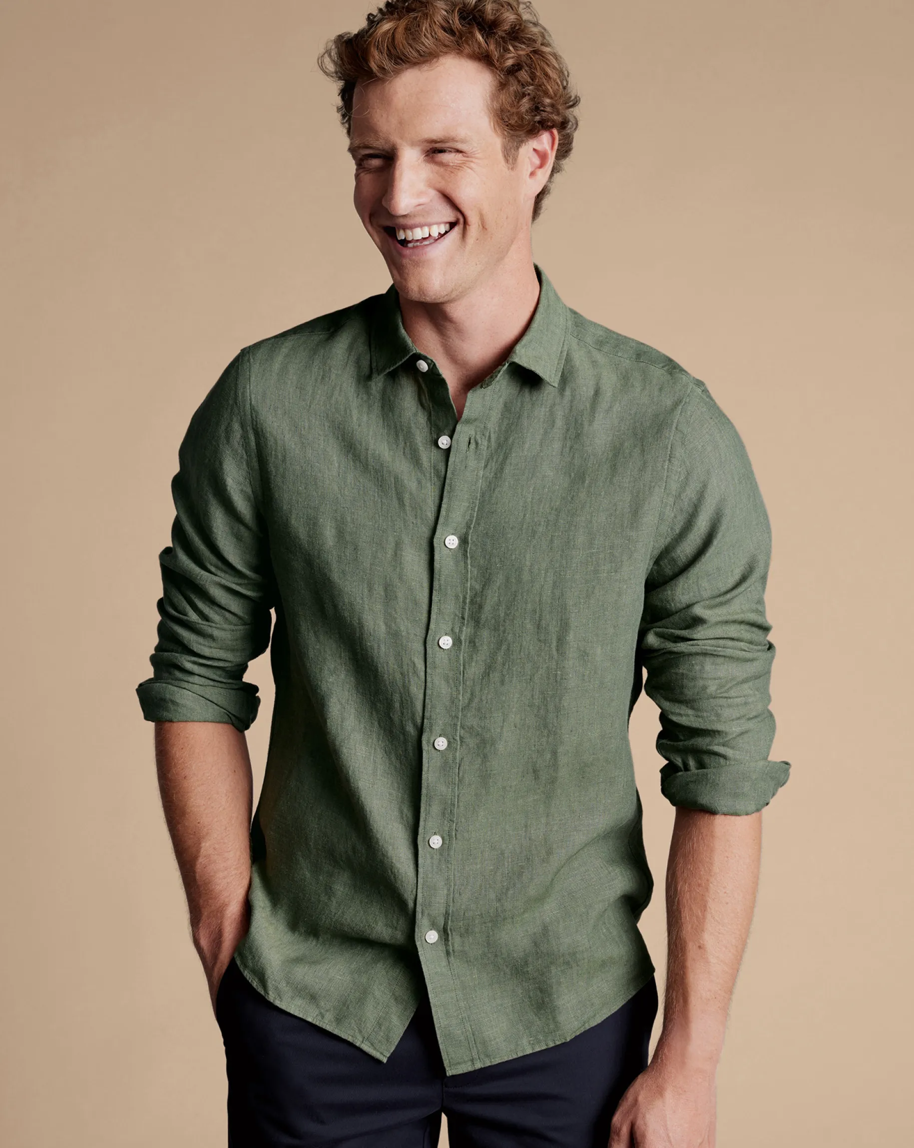 Casual Shirts|Extra Slim Fit Shirts<Charles Tyrwhitt Pure Linen Shirt - Green Olive