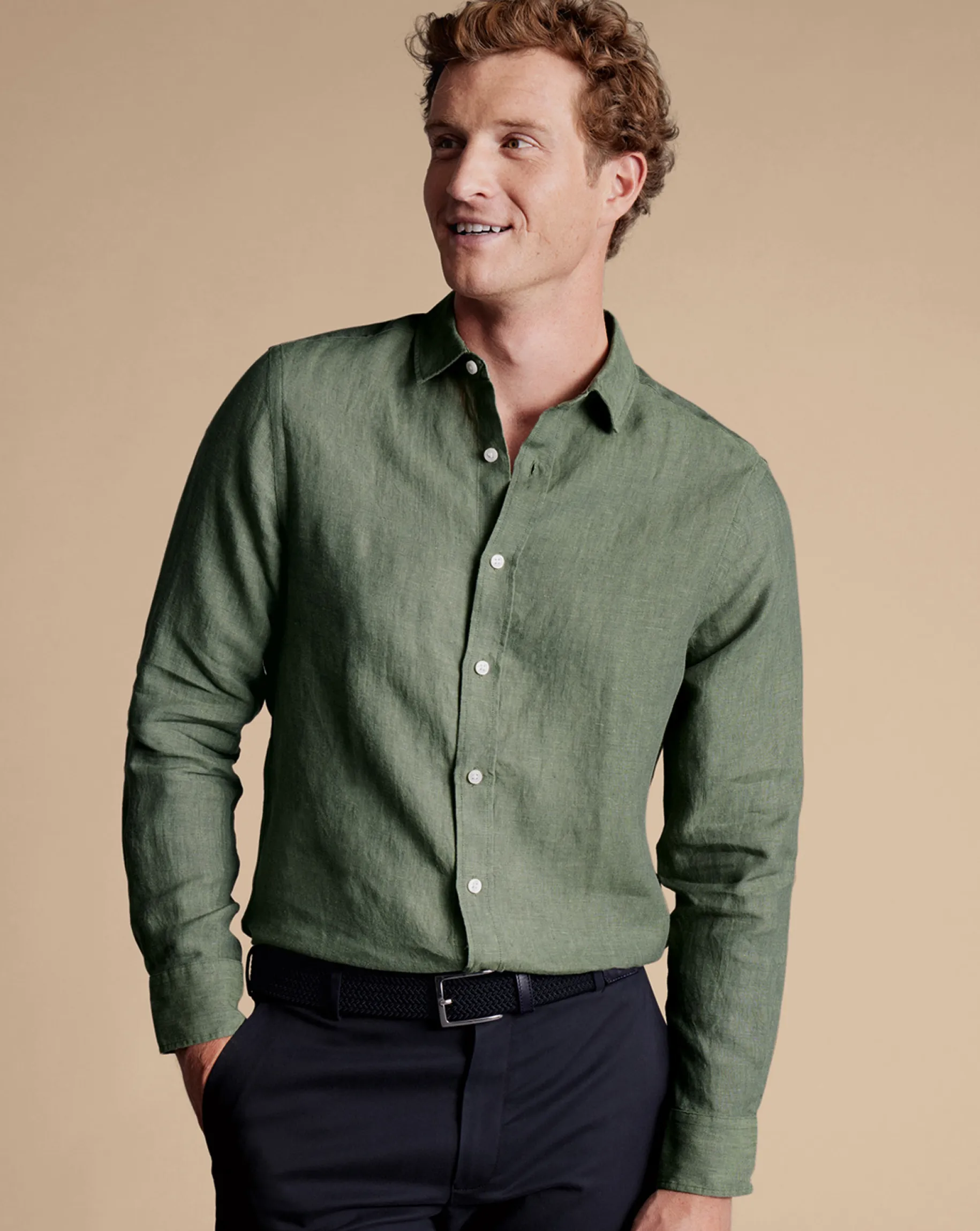 Casual Shirts|Extra Slim Fit Shirts<Charles Tyrwhitt Pure Linen Shirt - Green Olive