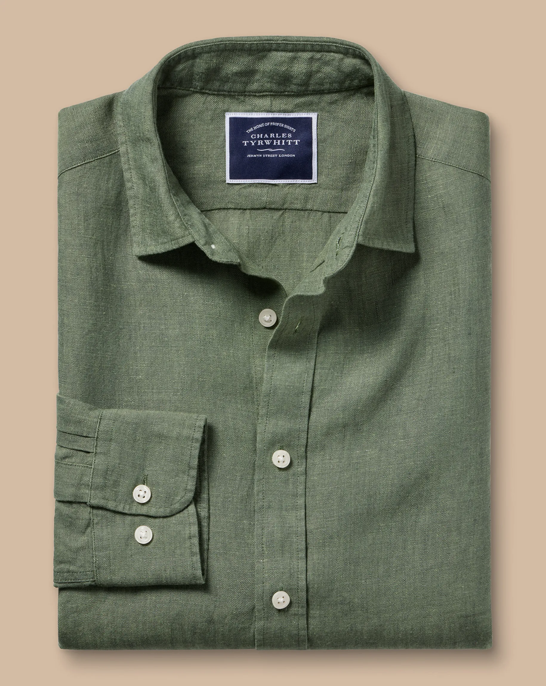 Casual Shirts|Extra Slim Fit Shirts<Charles Tyrwhitt Pure Linen Shirt - Green Olive
