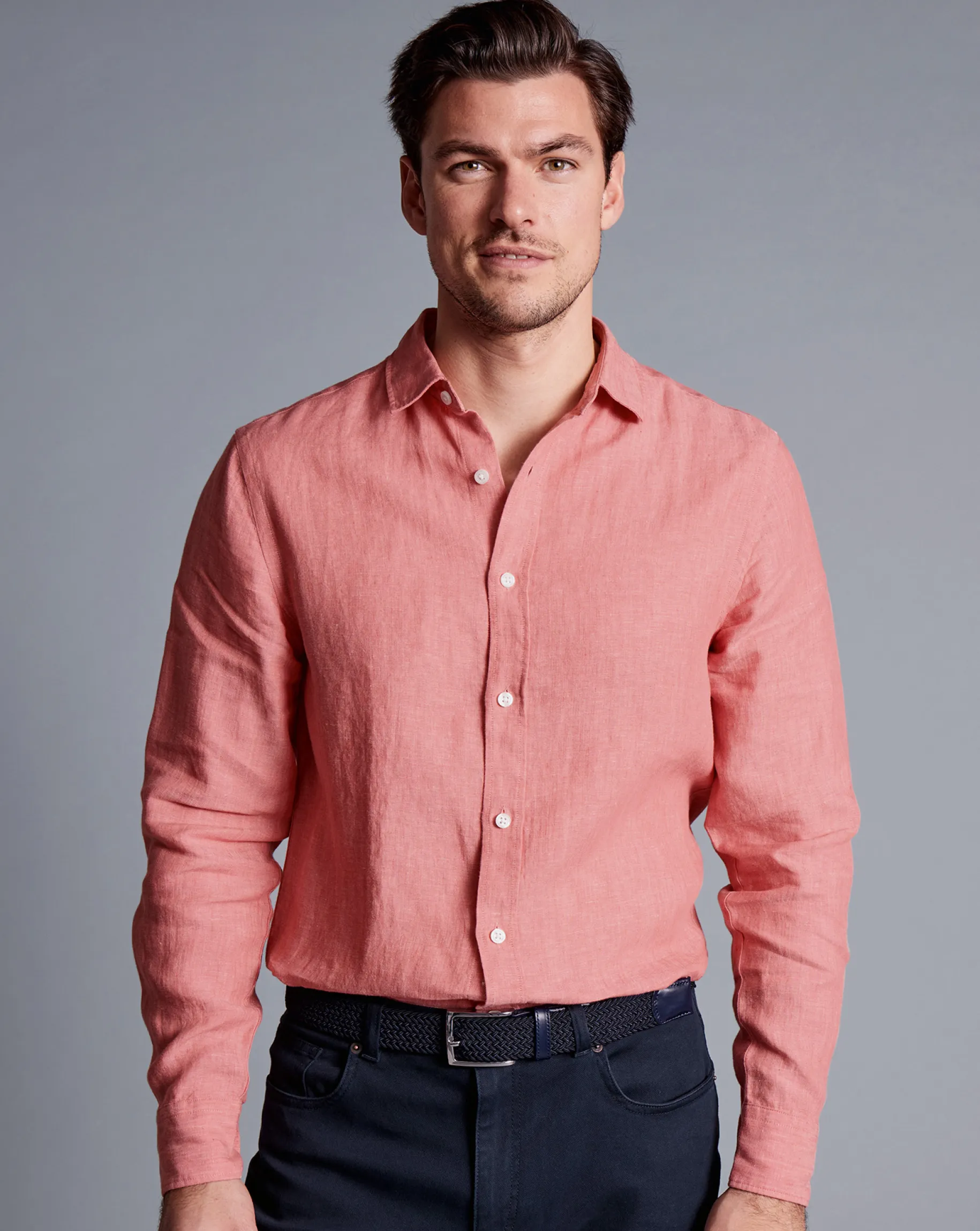 Casual Shirts|17"<Charles Tyrwhitt Pure Linen Shirt - Salmon Pink