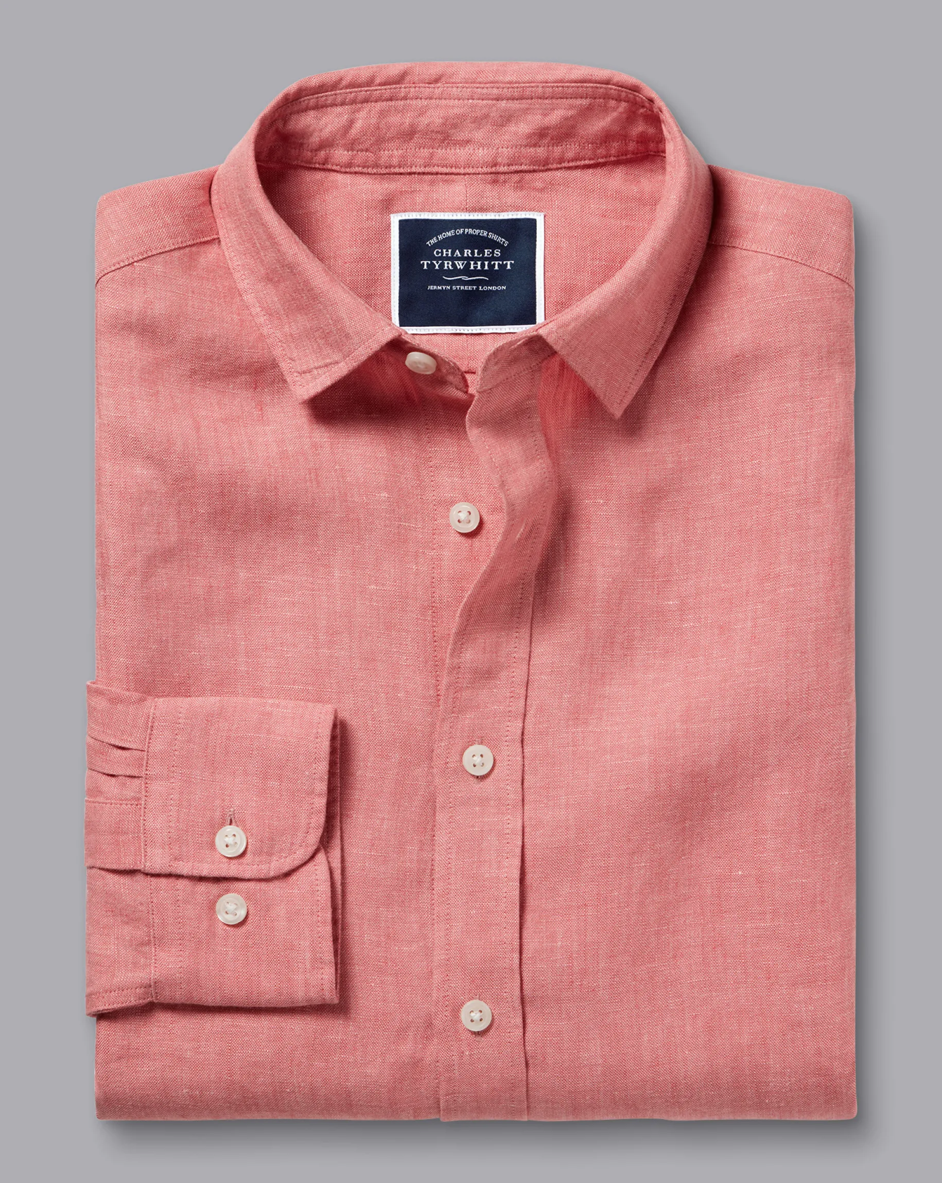 Casual Shirts|17"<Charles Tyrwhitt Pure Linen Shirt - Salmon Pink
